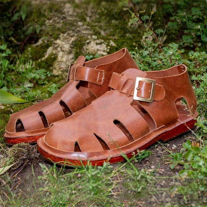Sandalias Franciscanas De Cuero Marru00f3n Hechas A Mano En Italia